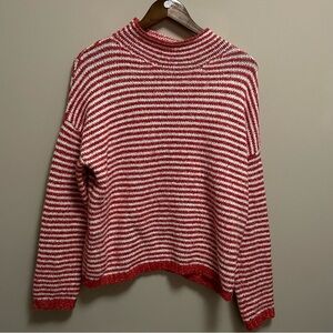 Anthropologie Red and White Striped Turtleneck Sweater
